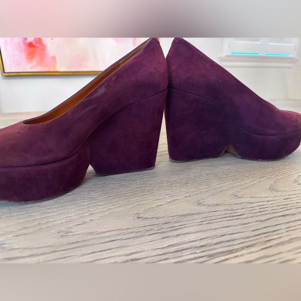 Clergie Blandine Suede Platform Wedge Pump Size 38 In Burgundy - Picture 2 of 9